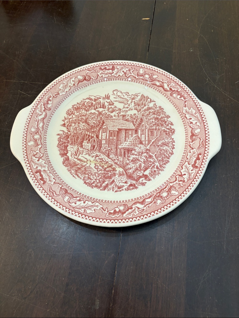 Ironstone Memory Lane Cake Plate Platter in Red transferware